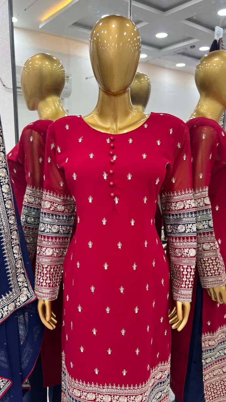 Faux georgette mirror work kurta sets