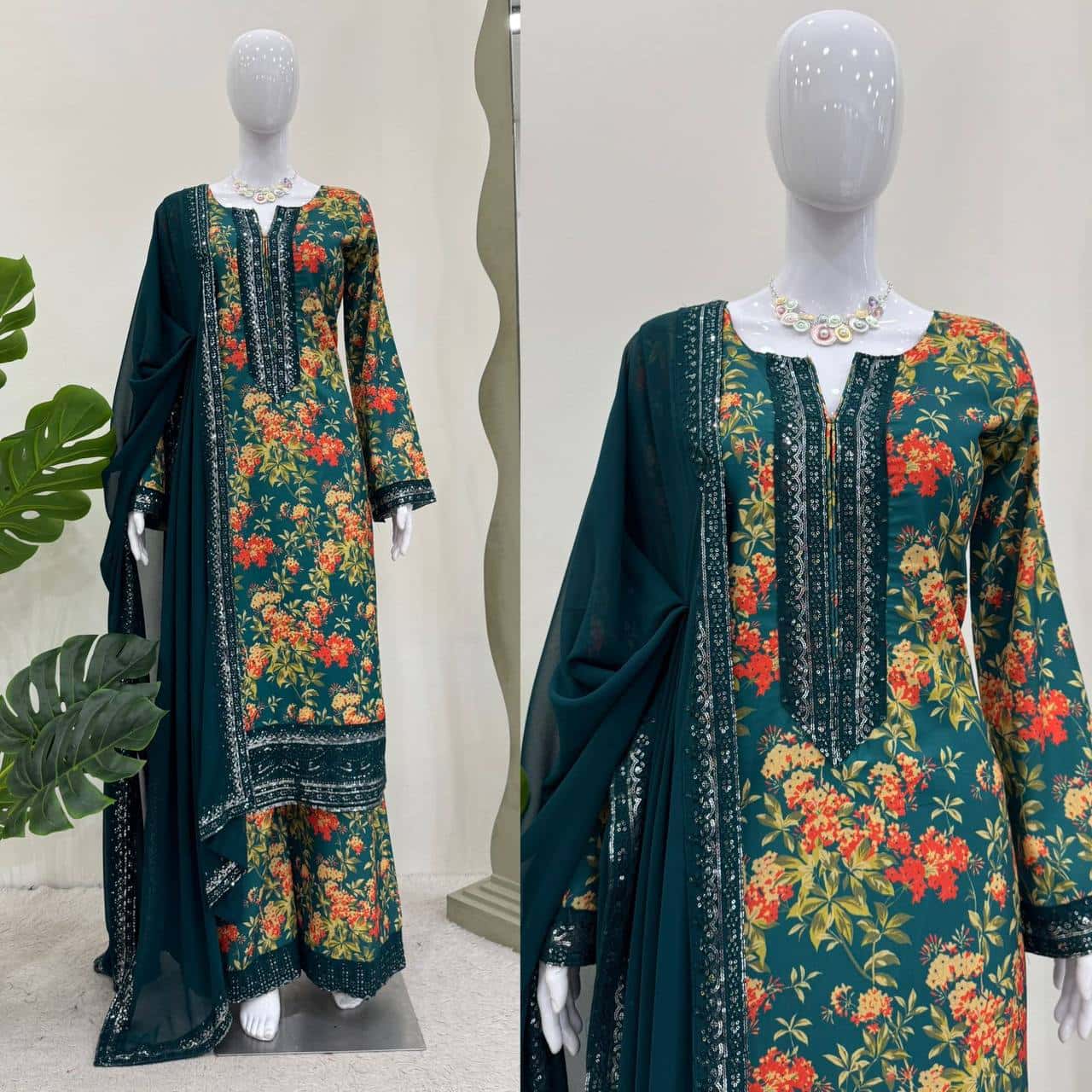 French silk digital print kurta sets