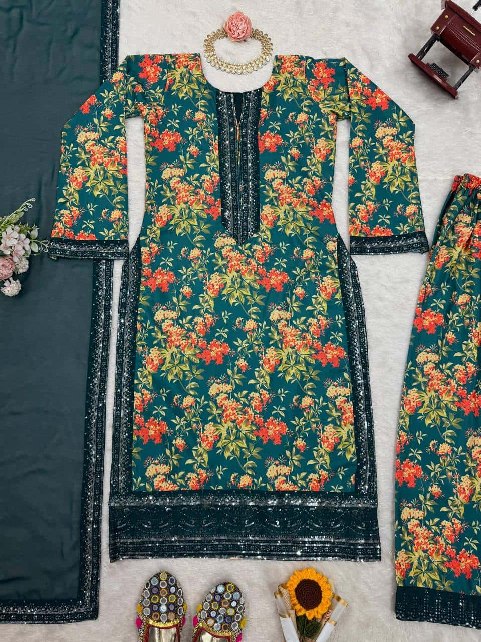 French silk digital print kurta sets