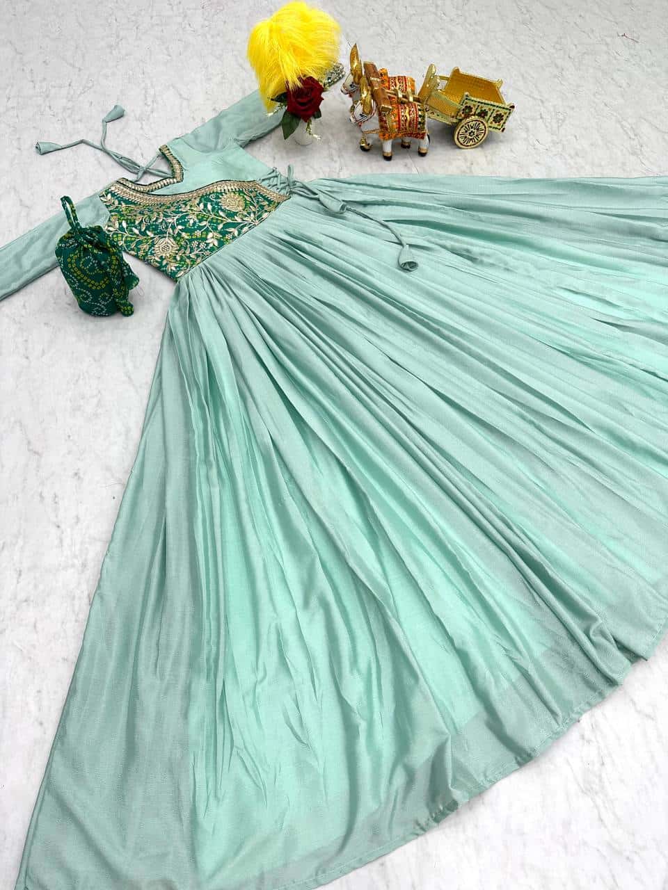 New Festival Bandhej Long Gown with purse