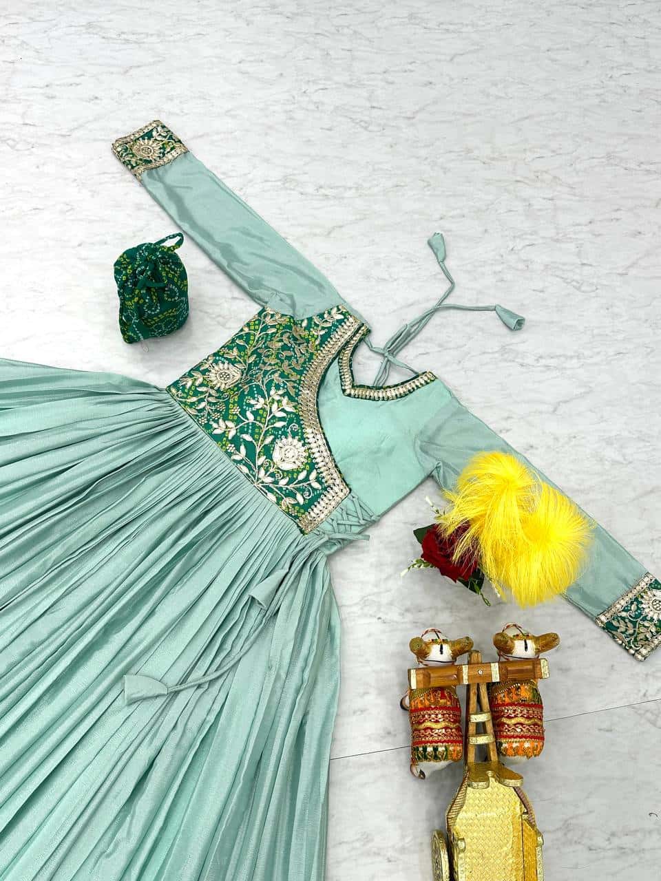 New Festival Bandhej Long Gown with purse