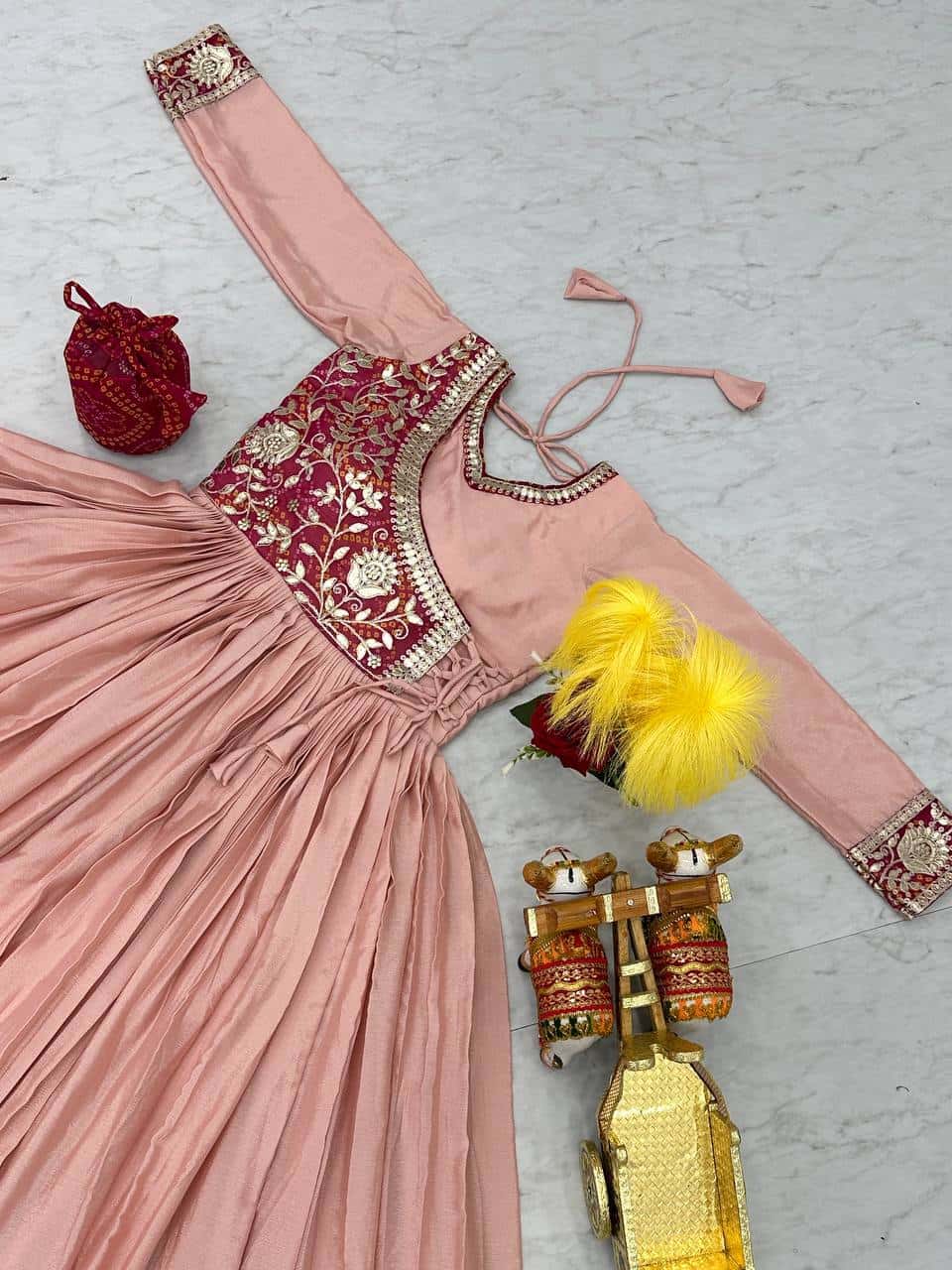 New Festival Bandhej Long Gown with purse