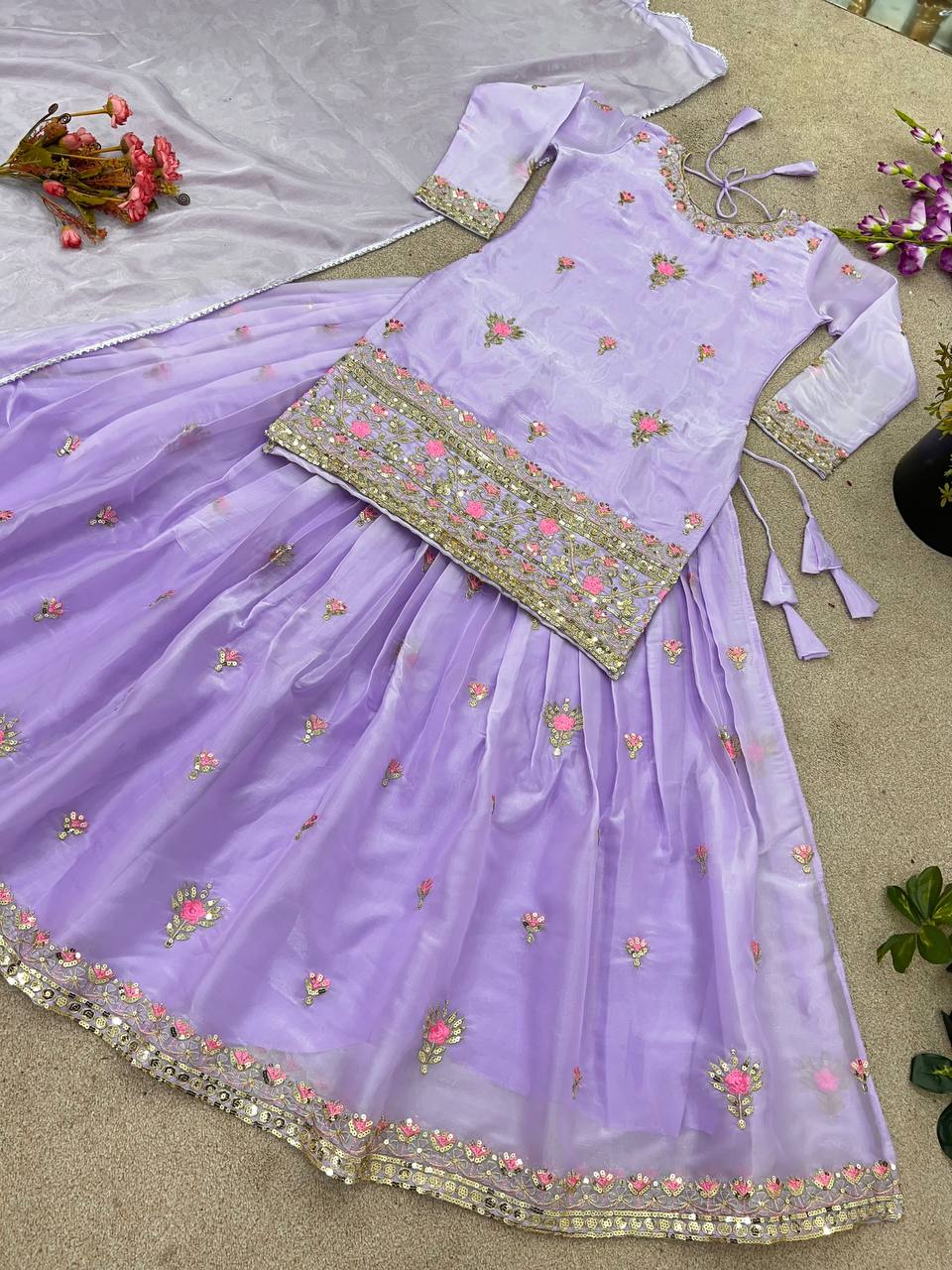 Designer Jimmy Choo Silk Embroidered Lehenga Set with Dupatta