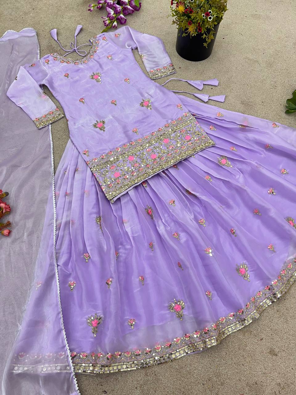 Designer Jimmy Choo Silk Embroidered Lehenga Set with Dupatta