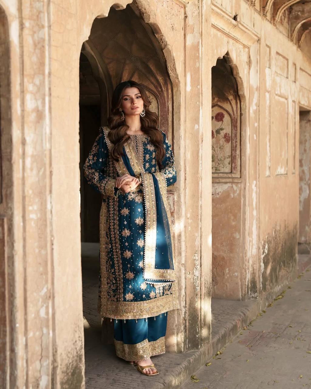 Wedding wear Heavy Georgette Embroidered Top Bottom Set with Dupatta