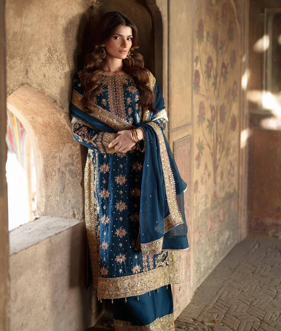 Wedding wear Heavy Georgette Embroidered Top Bottom Set with Dupatta
