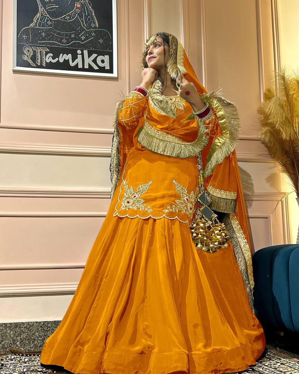 Ready to wear designer Pakistani bride wear Crepe Silk lehenga choli with dupatta set