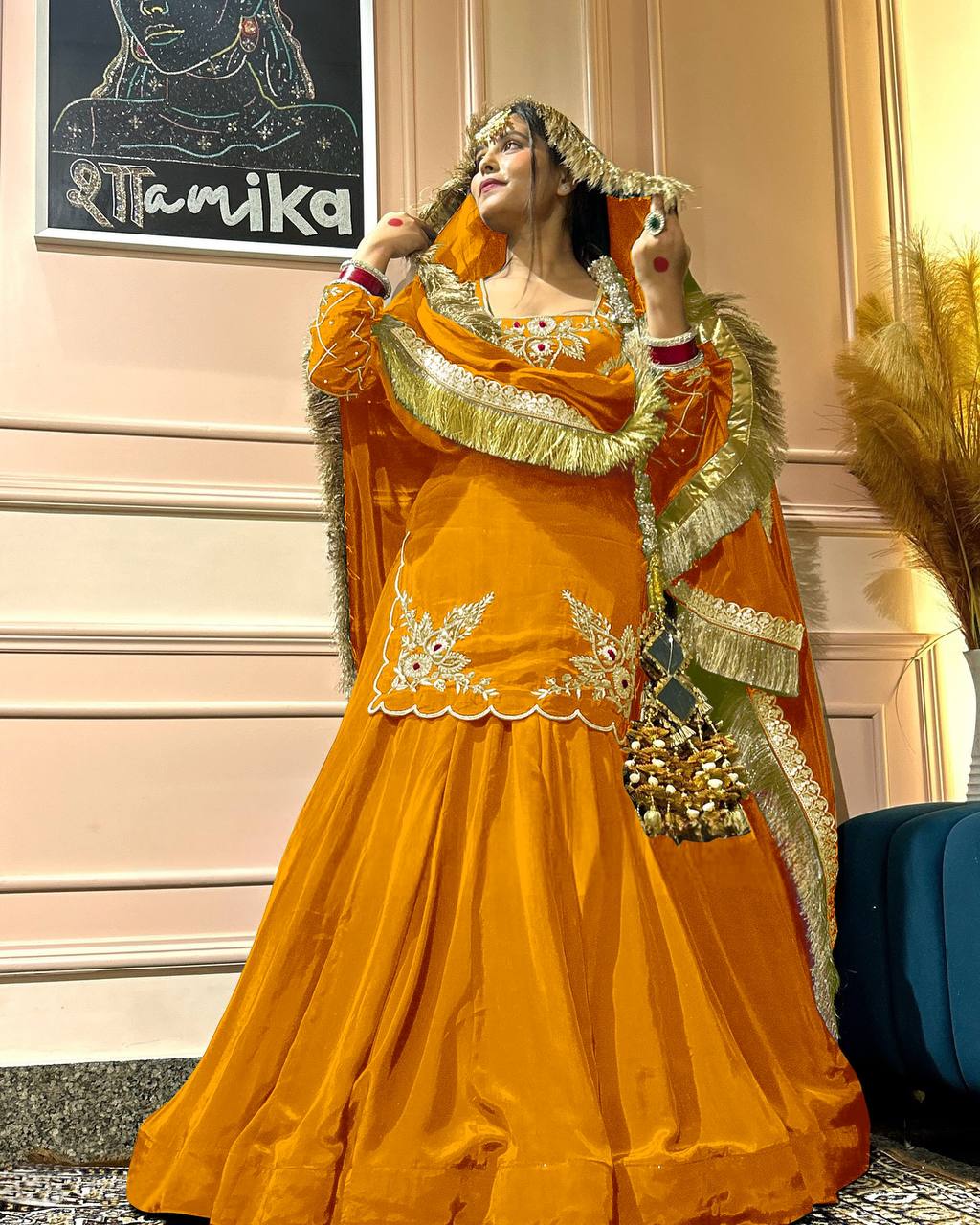 Ready to wear designer Pakistani bride wear Crepe Silk lehenga choli with dupatta set