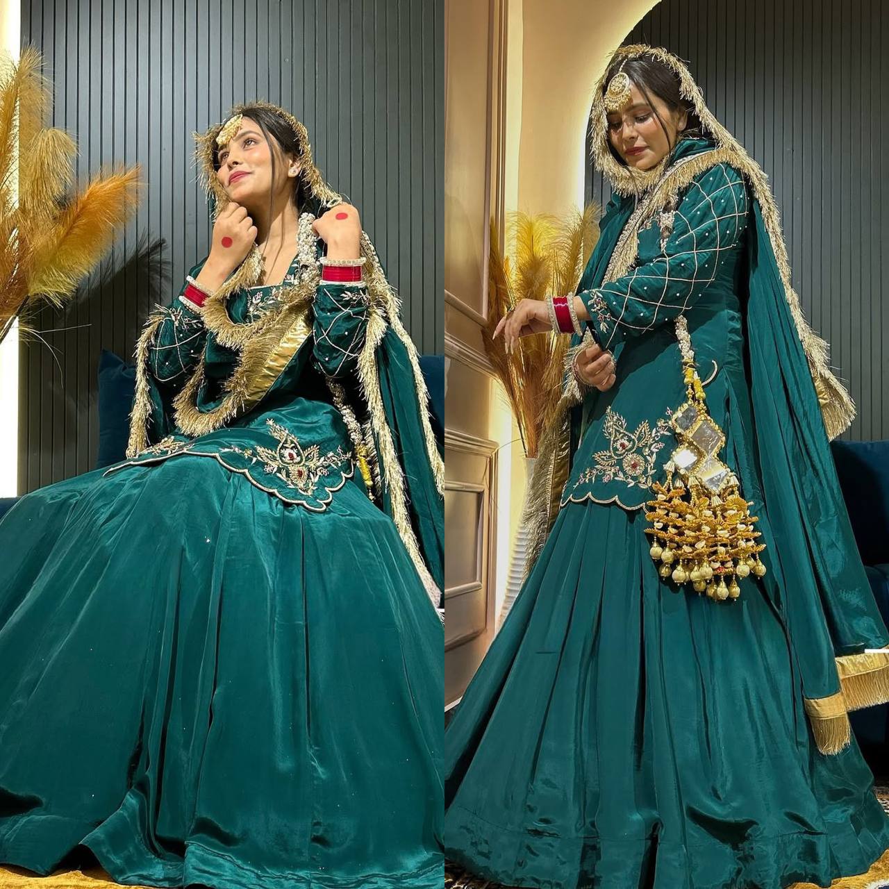 Ready to wear designer Pakistani bride wear Crepe Silk lehenga choli with dupatta set