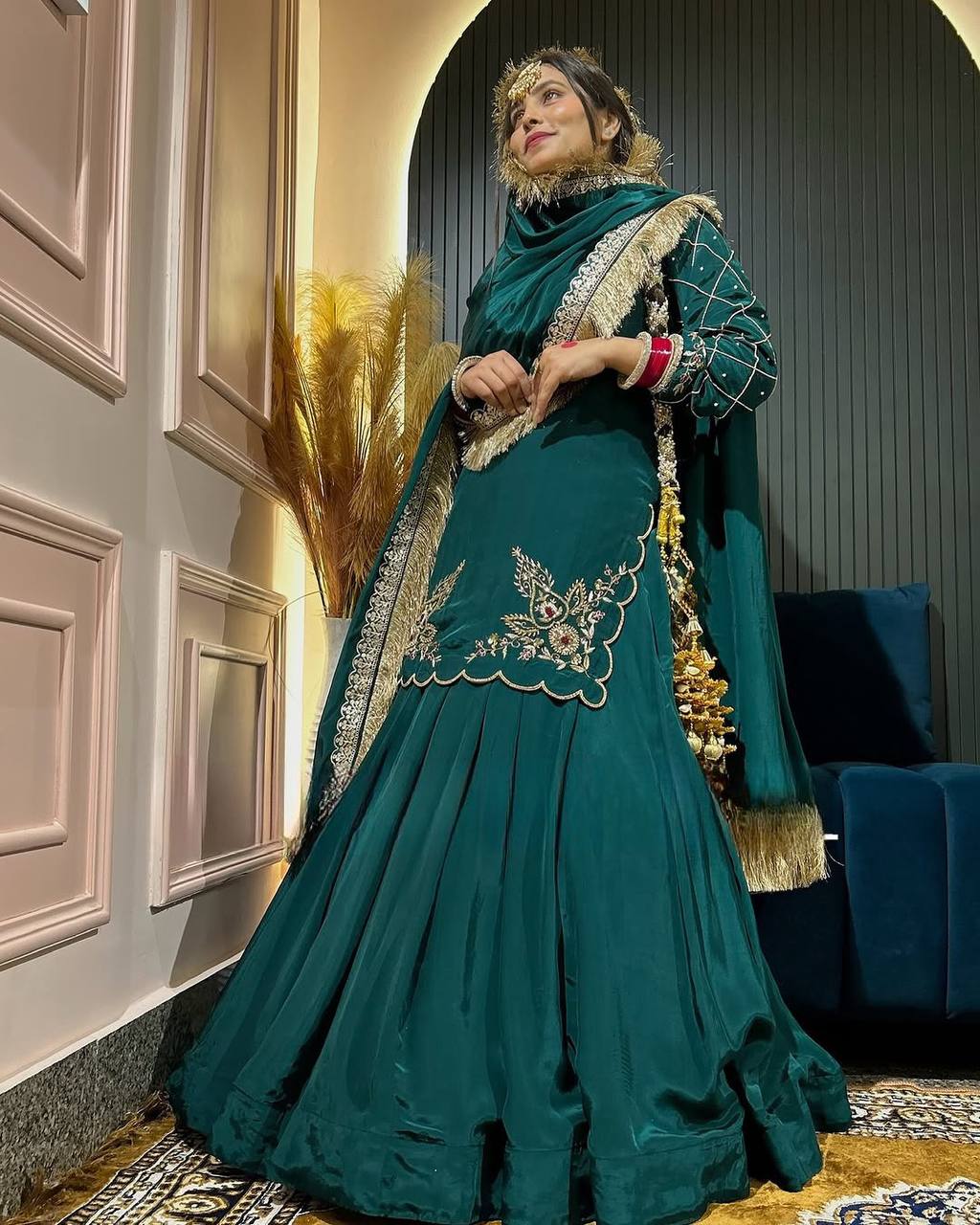 Ready to wear designer Pakistani bride wear Crepe Silk lehenga choli with dupatta set