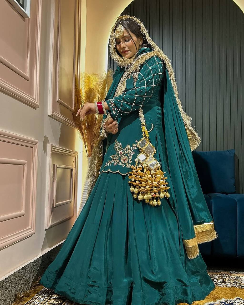 Ready to wear designer Pakistani bride wear Crepe Silk lehenga choli with dupatta set