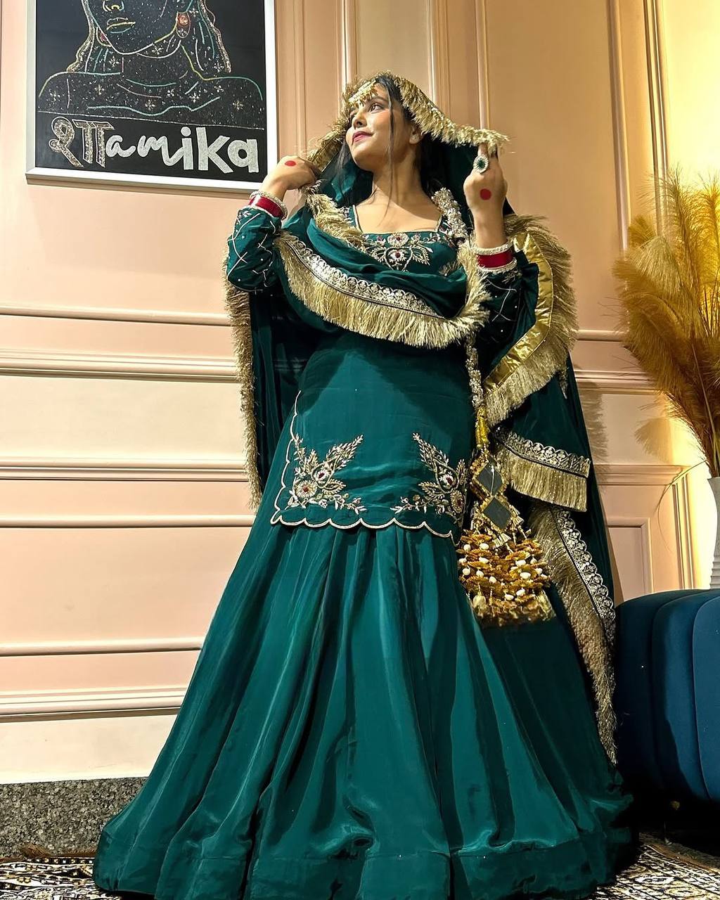 Ready to wear designer Pakistani bride wear Crepe Silk lehenga choli with dupatta set