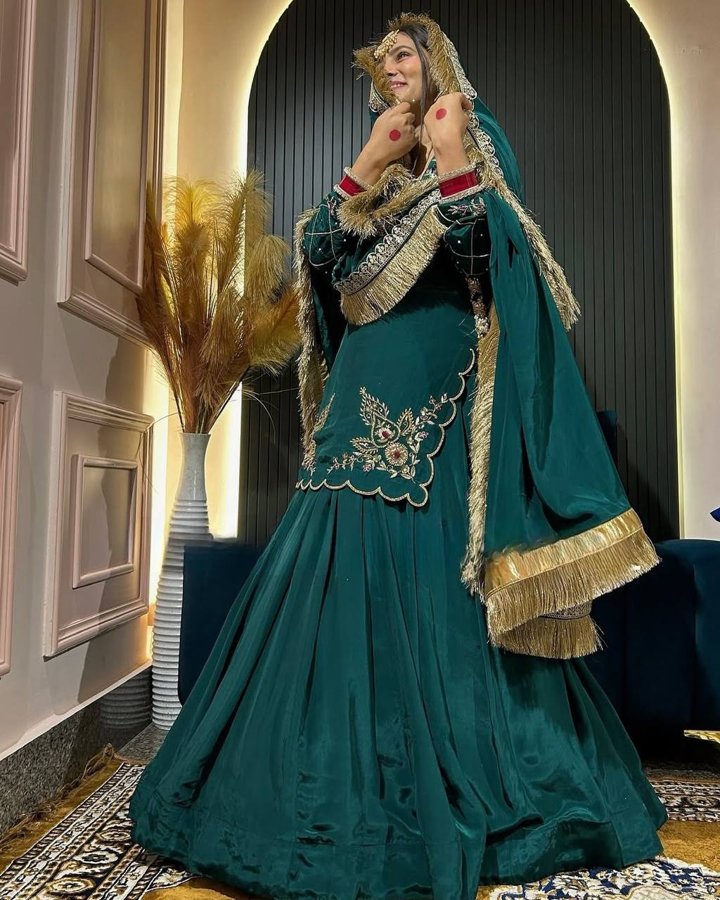 Ready to wear designer Pakistani bride wear Crepe Silk lehenga choli with dupatta set