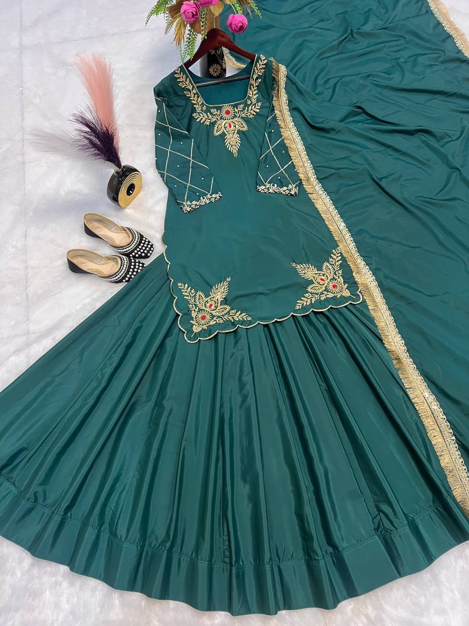 Ready to wear designer Pakistani bride wear Crepe Silk lehenga choli with dupatta set