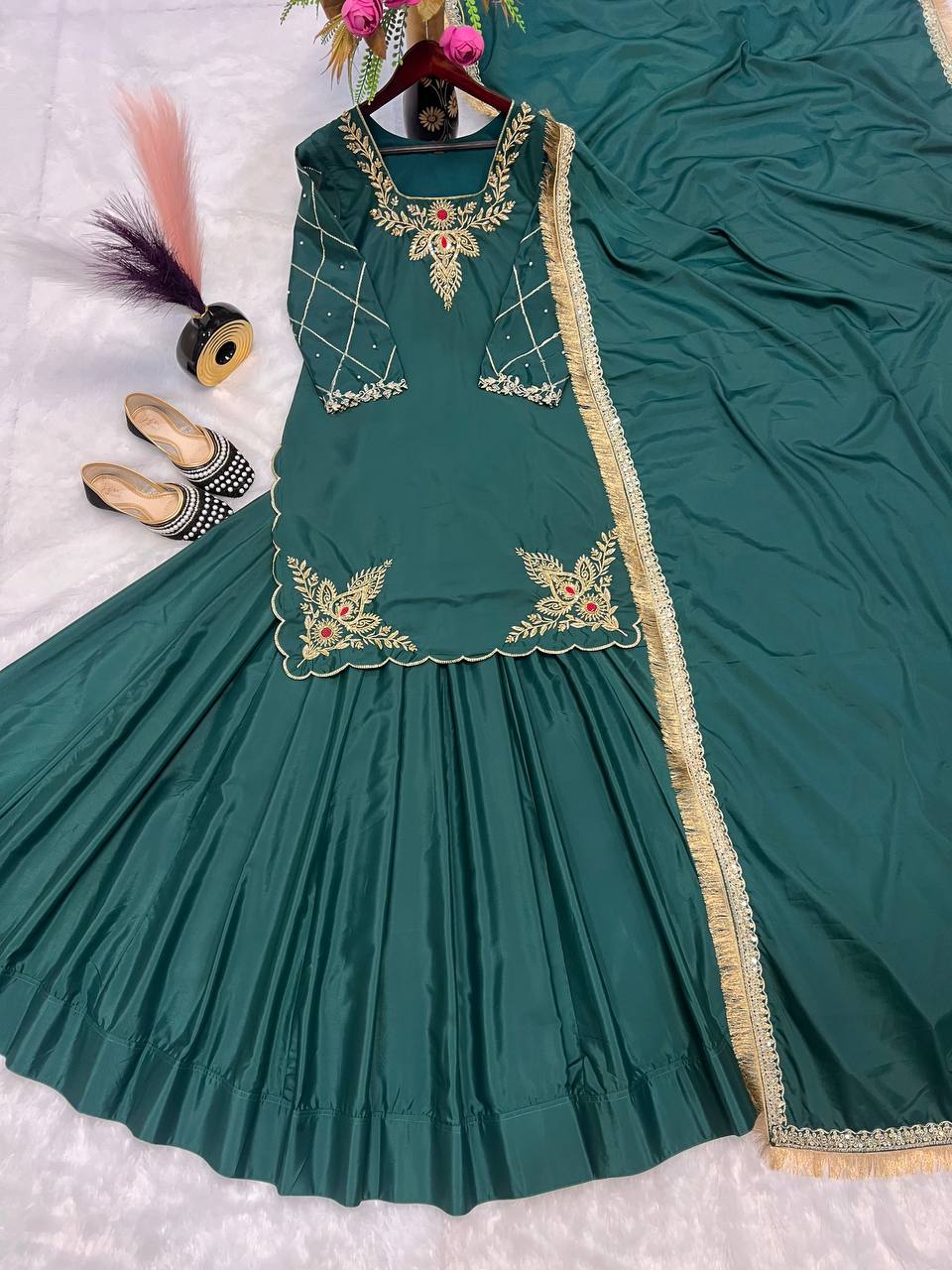 Ready to wear designer Pakistani bride wear Crepe Silk lehenga choli with dupatta set