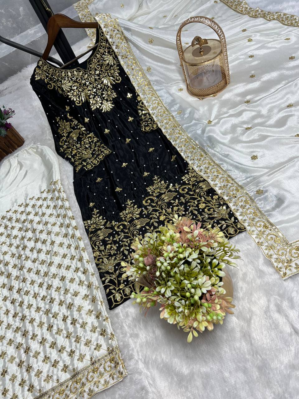 Black handwork top palazzo with dupatta sets
