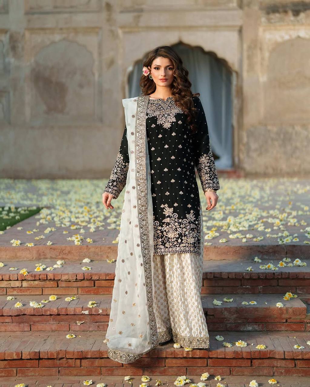 Black handwork top palazzo with dupatta sets