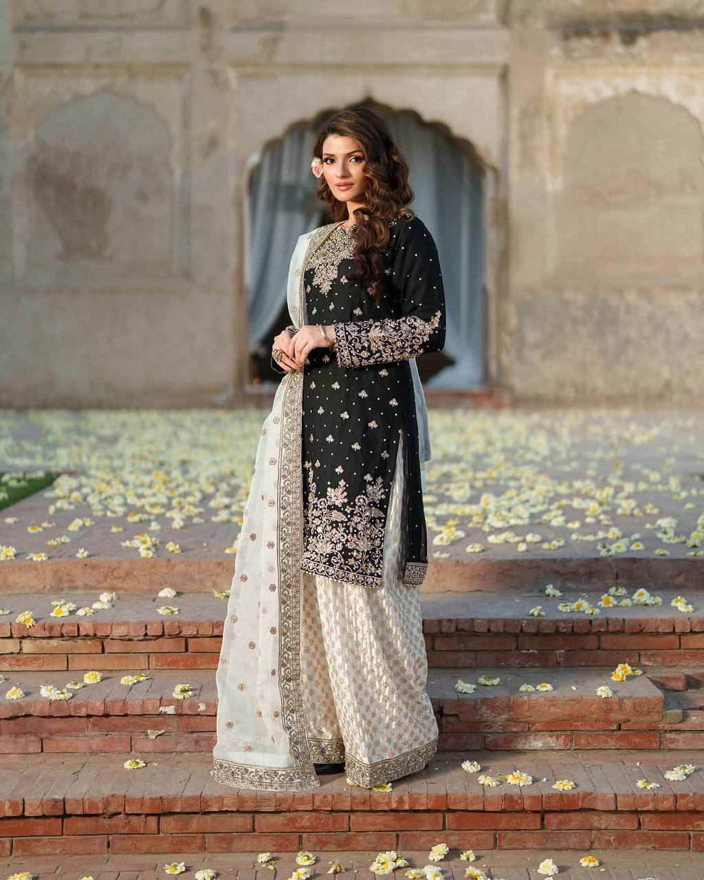Black handwork top palazzo with dupatta sets