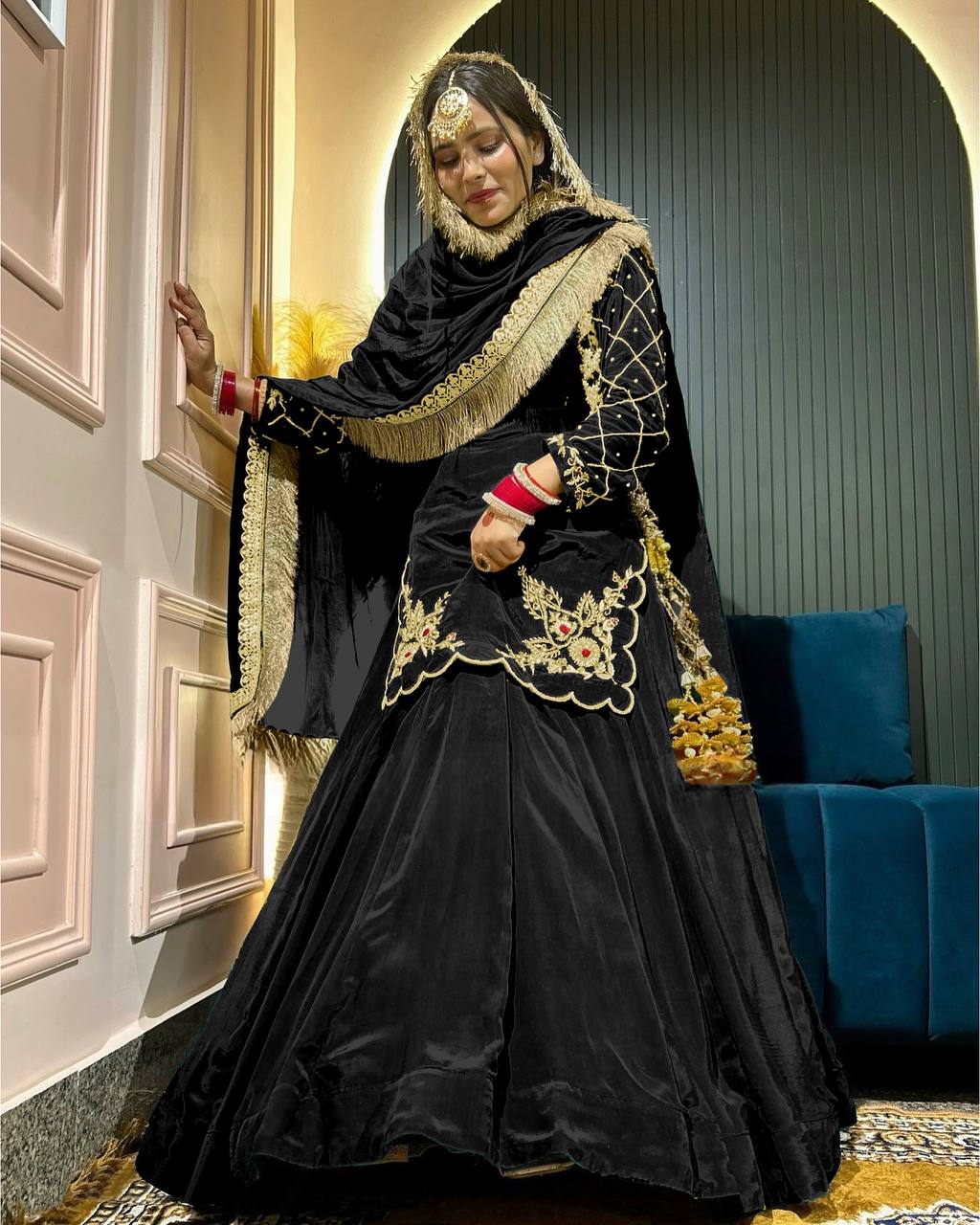 Ready to wear designer Pakistani bride wear Crepe Silk lehenga choli with dupatta set