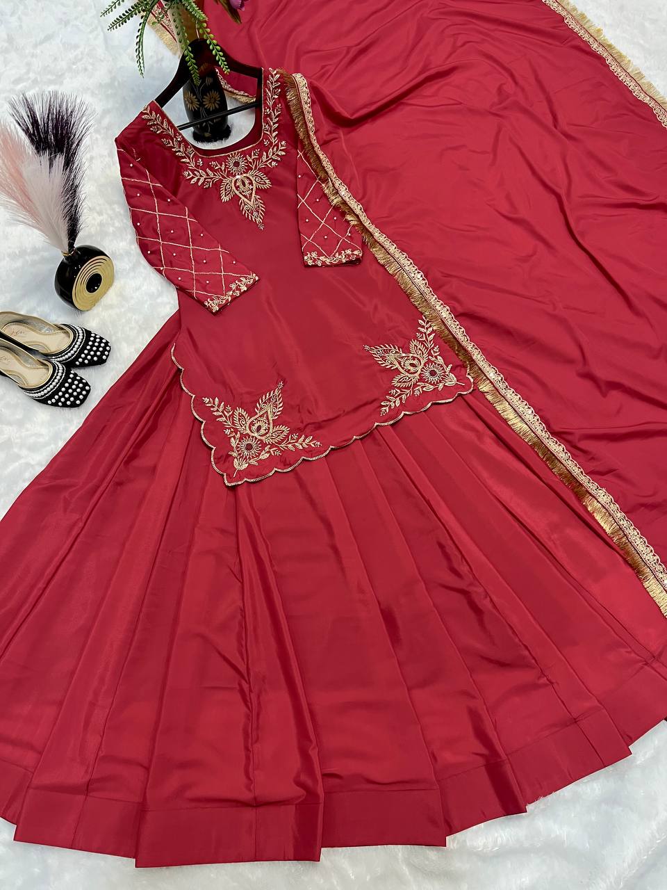 Ready to wear designer Pakistani bride wear Crepe Silk lehenga choli with dupatta set