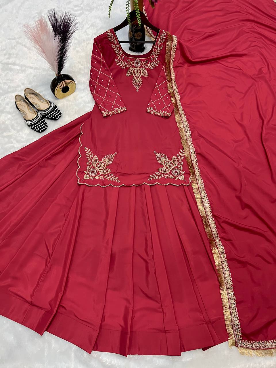 Ready to wear designer Pakistani bride wear Crepe Silk lehenga choli with dupatta set