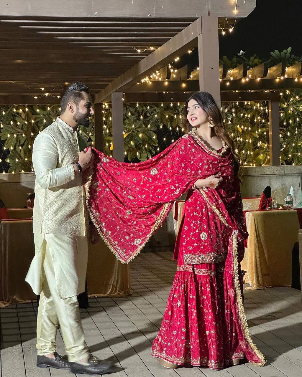 Festival wear Georgette Embroidered Top & Sharara Set with Dupatta
