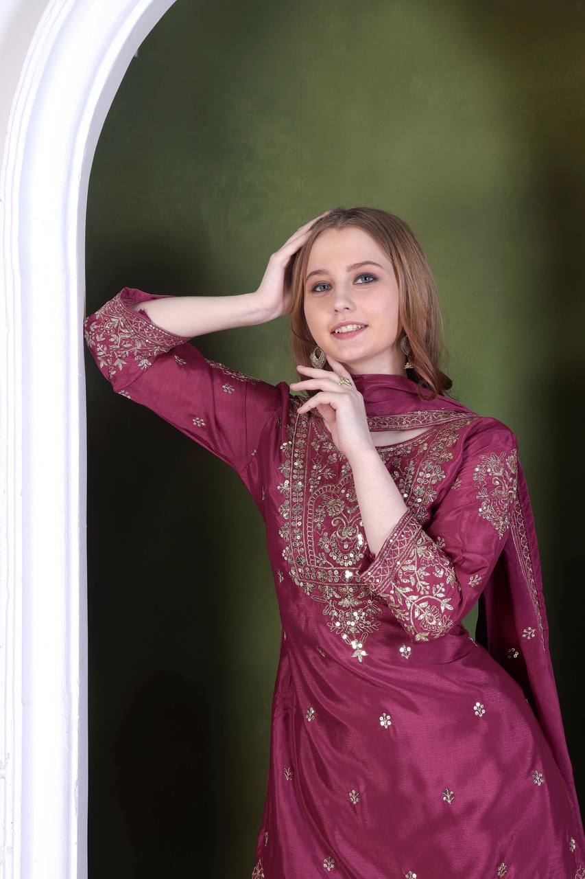 Indian wedding wear silk kurta set for women