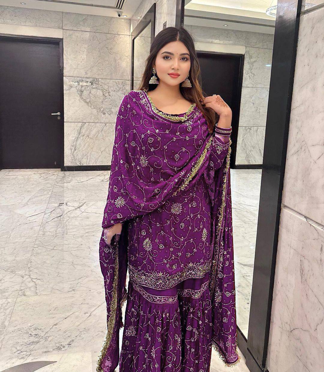 Festival wear Georgette Embroidered Top & Sharara Set with Dupatta