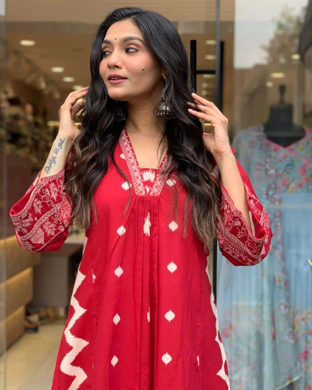 Red Heavy Cotton Top Bottom with Dupatta