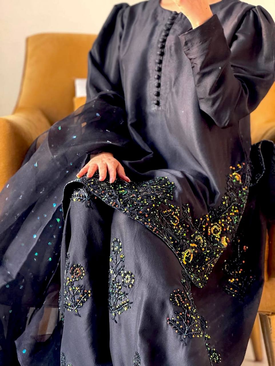Designer Collection – Natural Crepe Silk Top, Farshi Pant & Dupatta Set
