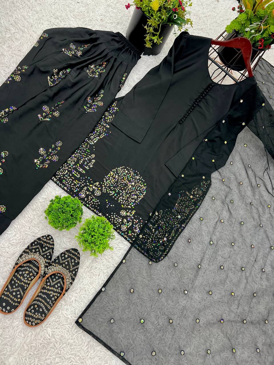 Designer Collection – Natural Crepe Silk Top, Farshi Pant & Dupatta Set