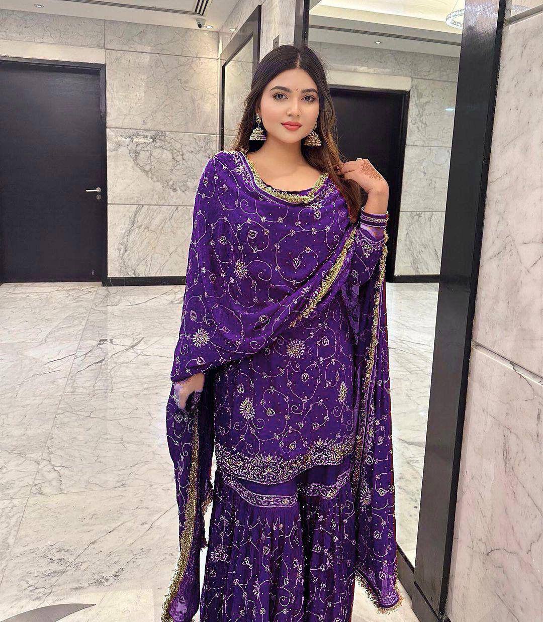 Festival wear Georgette Embroidered Top & Sharara Set with Dupatta
