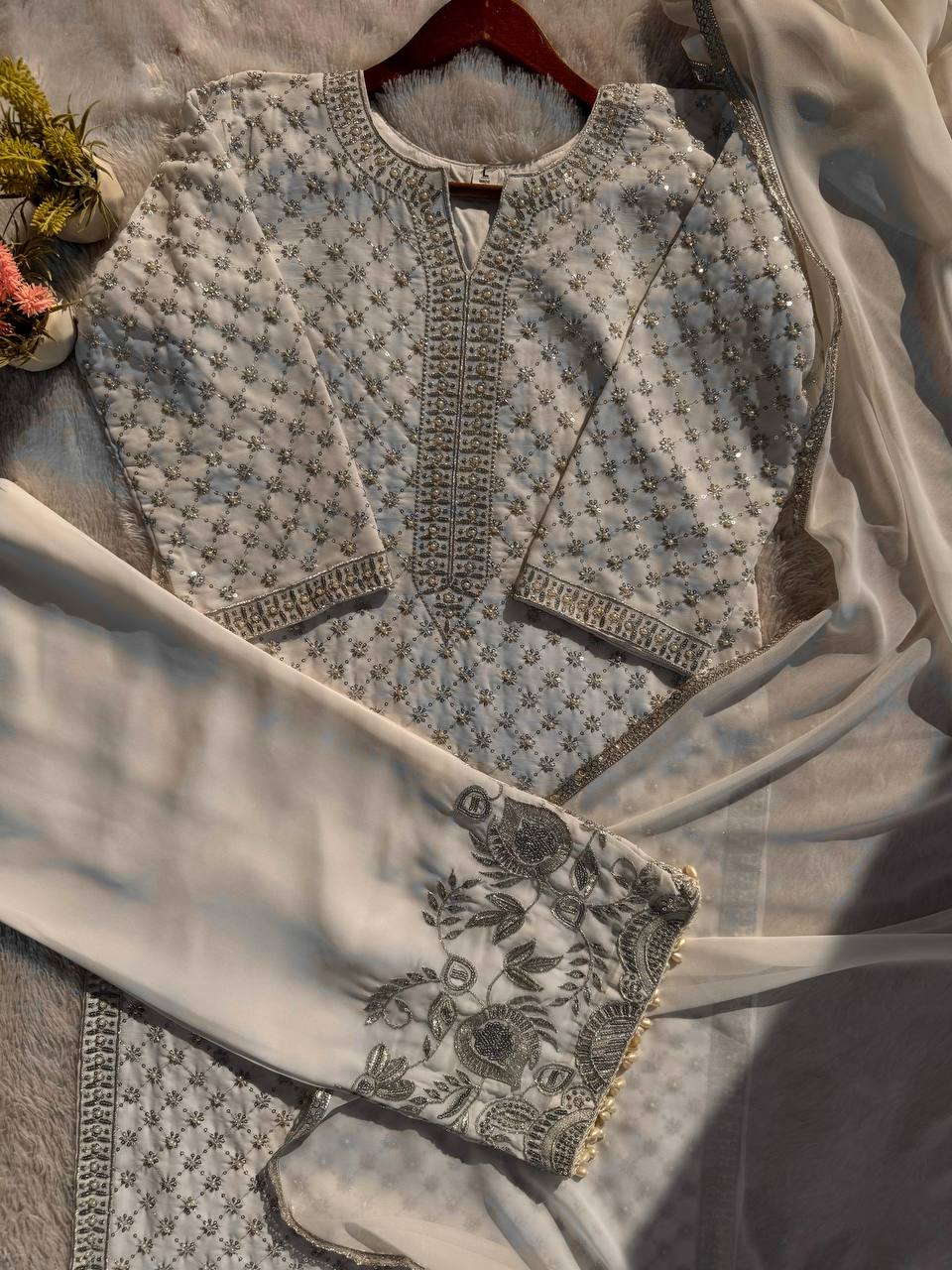Designer Georgette Suit Set with Sequins Embroidery & Moti Work