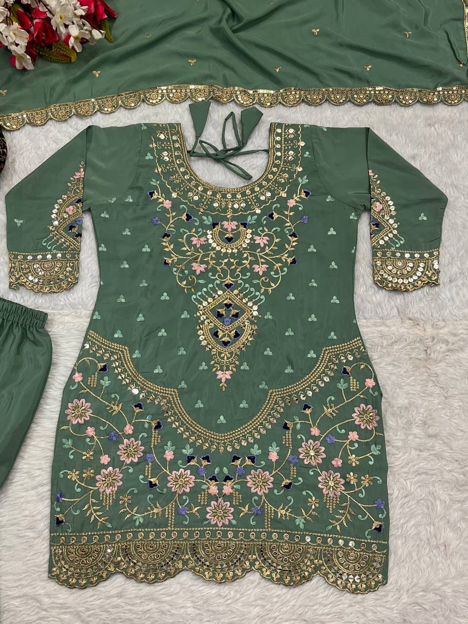 Natural crepe silk kurta sharara with dupatta sets