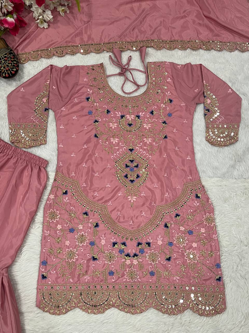 Natural crepe silk kurta sharara with dupatta sets