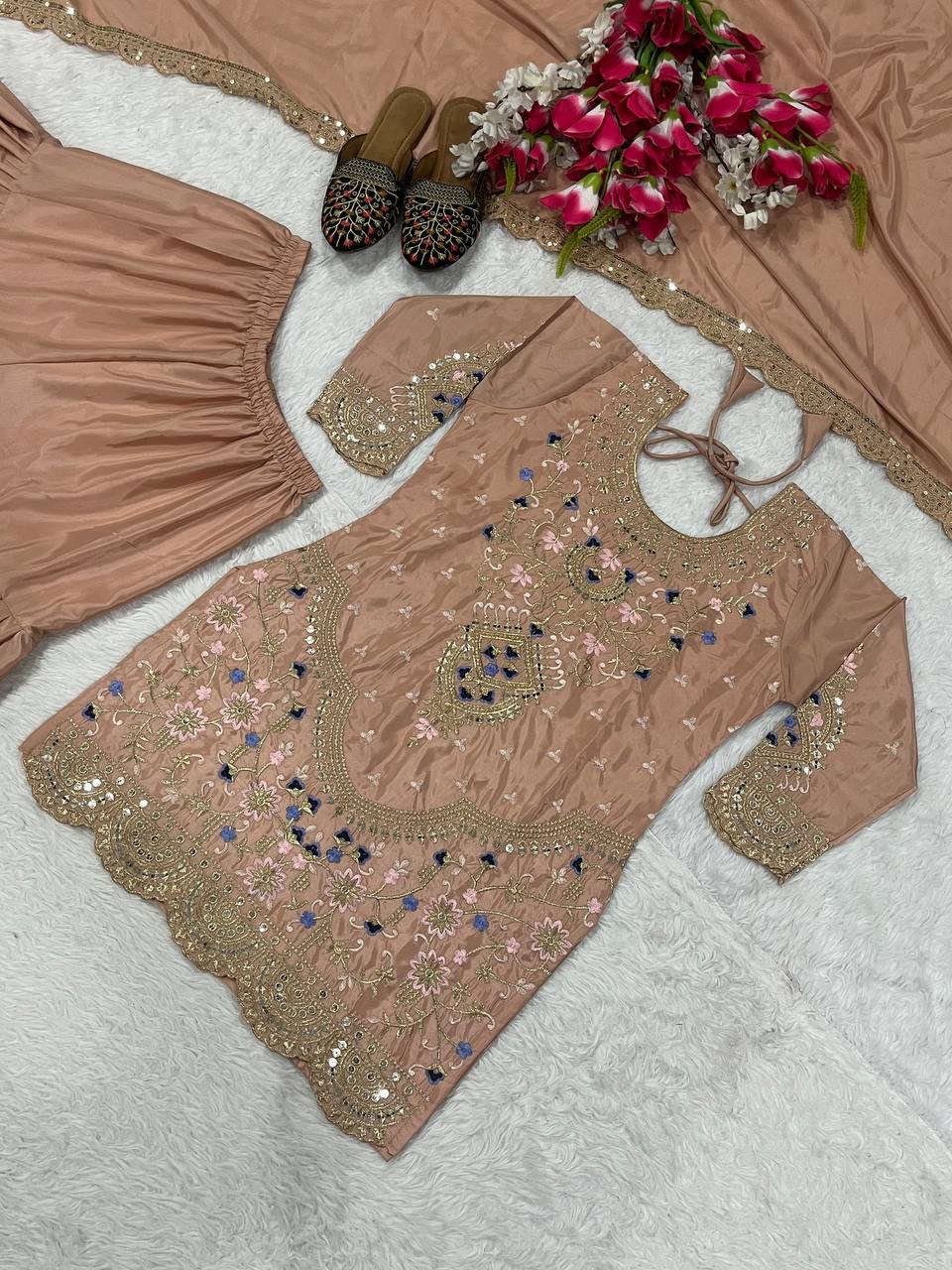 Natural crepe silk kurta sharara with dupatta sets