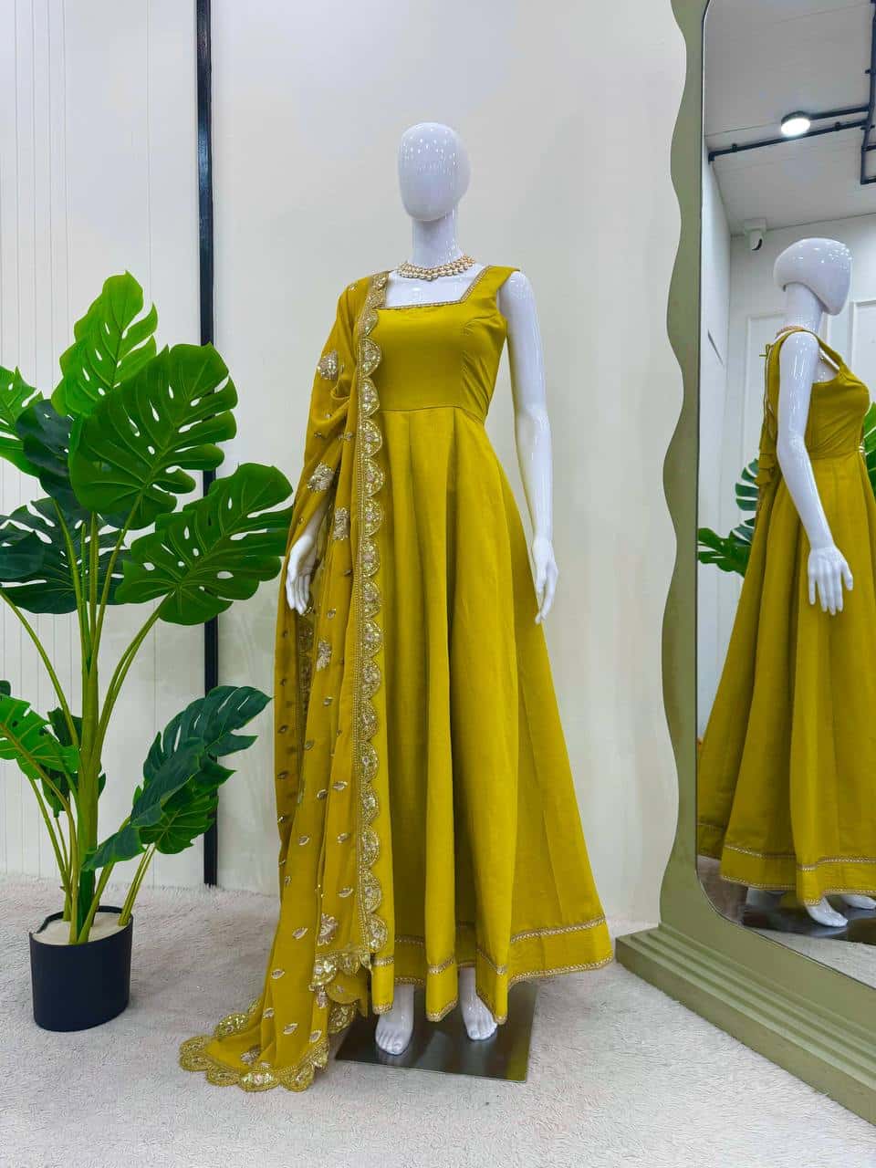 Heavy Roman Silk Gown with Dupatta