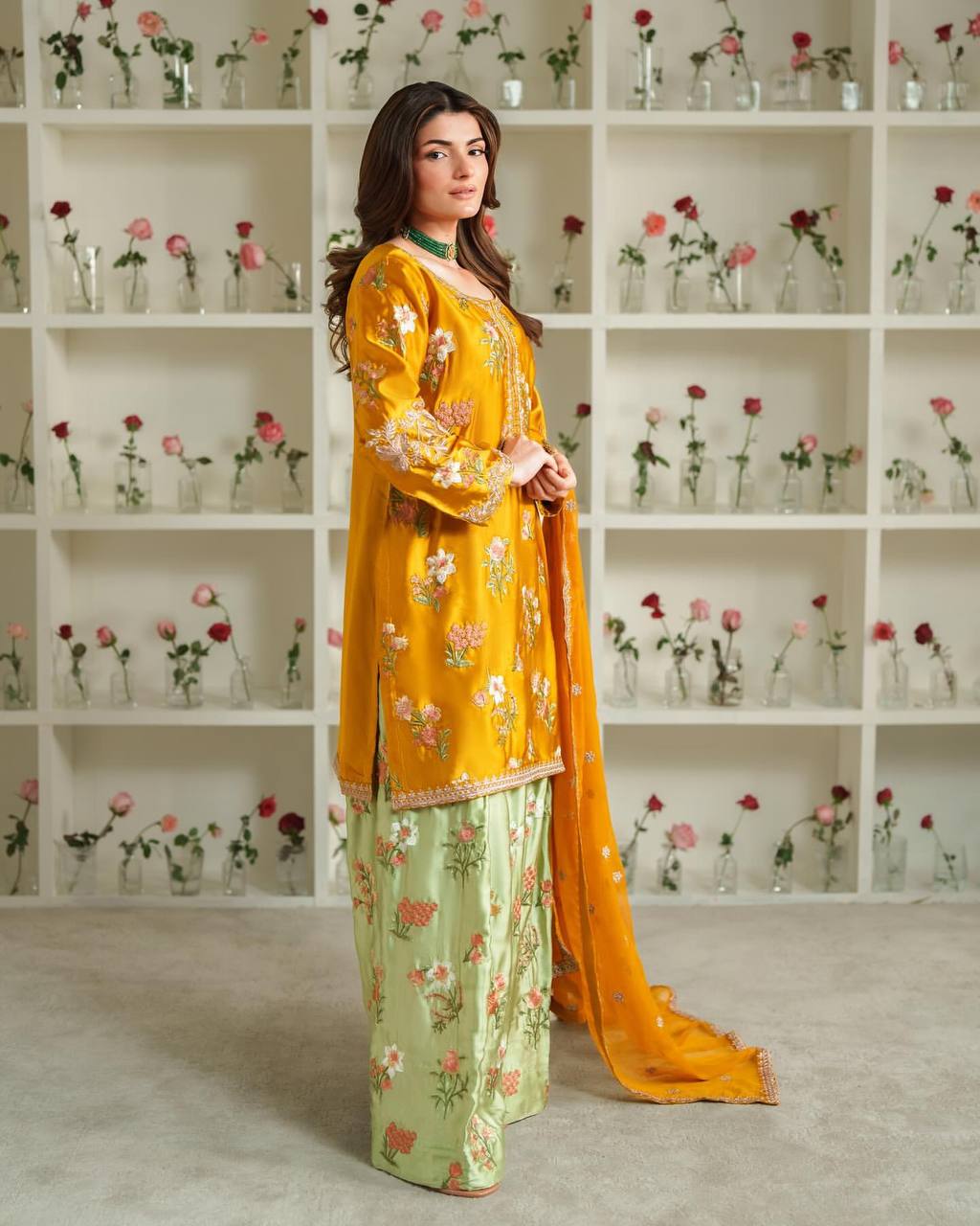 Pakistani New Designer crepe Party Wear Top & Sharara Set with Fancy Dupatta