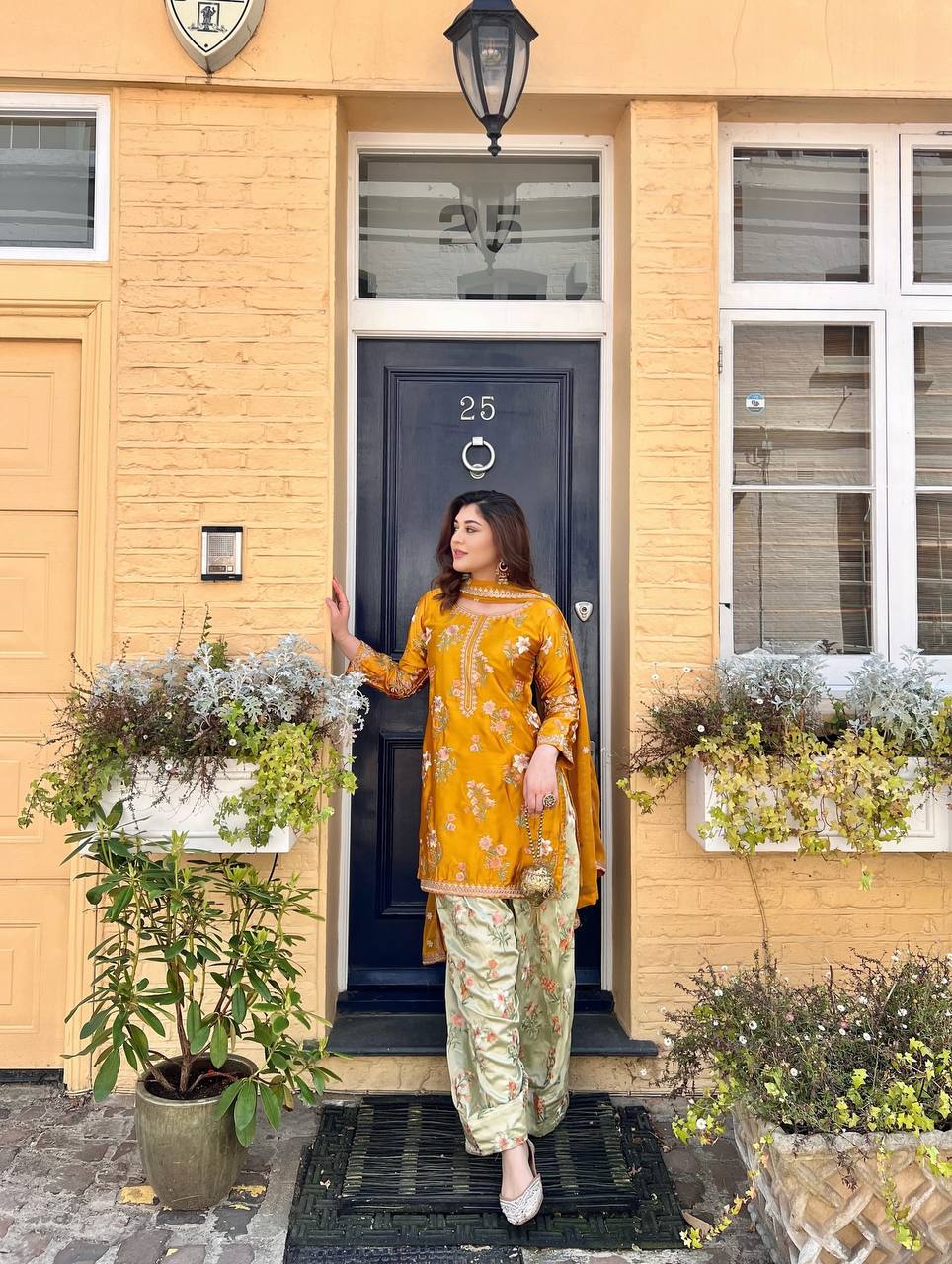 Pakistani New Designer crepe Party Wear Top & Sharara Set with Fancy Dupatta