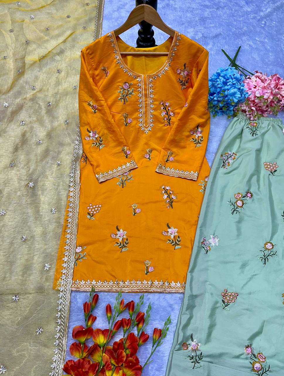 Pakistani New Designer crepe Party Wear Top & Sharara Set with Fancy Dupatta