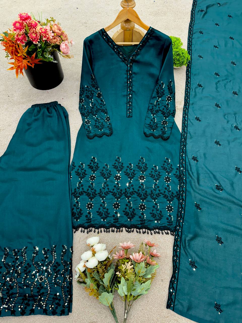 Designer silk suit set for women