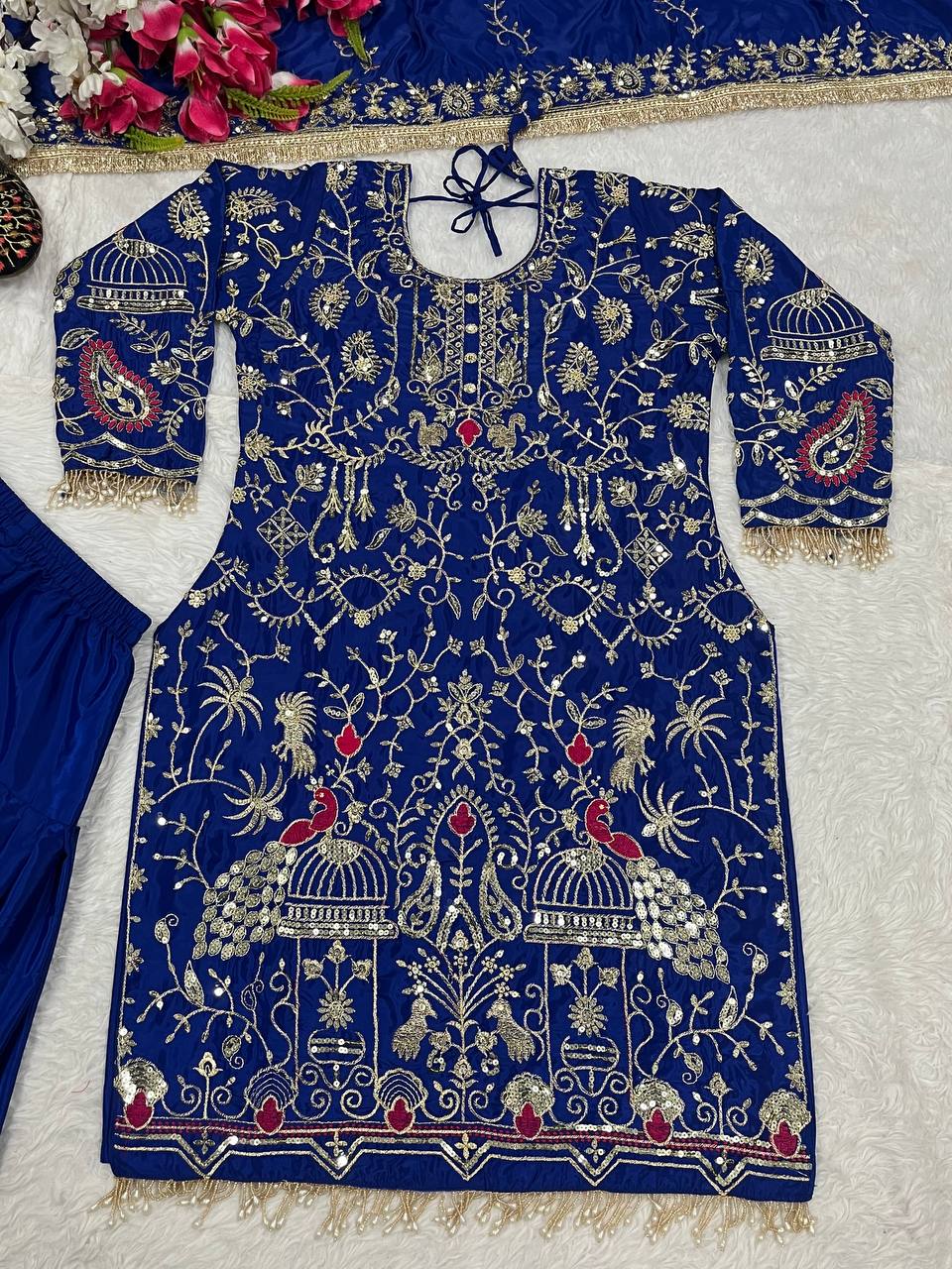 Natural crepe kurta dhoti with dupatta sets