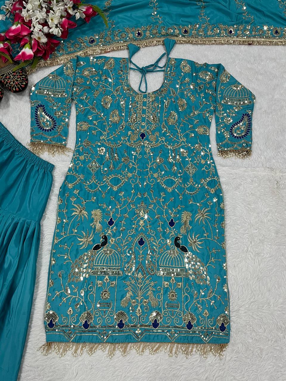 Natural crepe kurta dhoti with dupatta sets