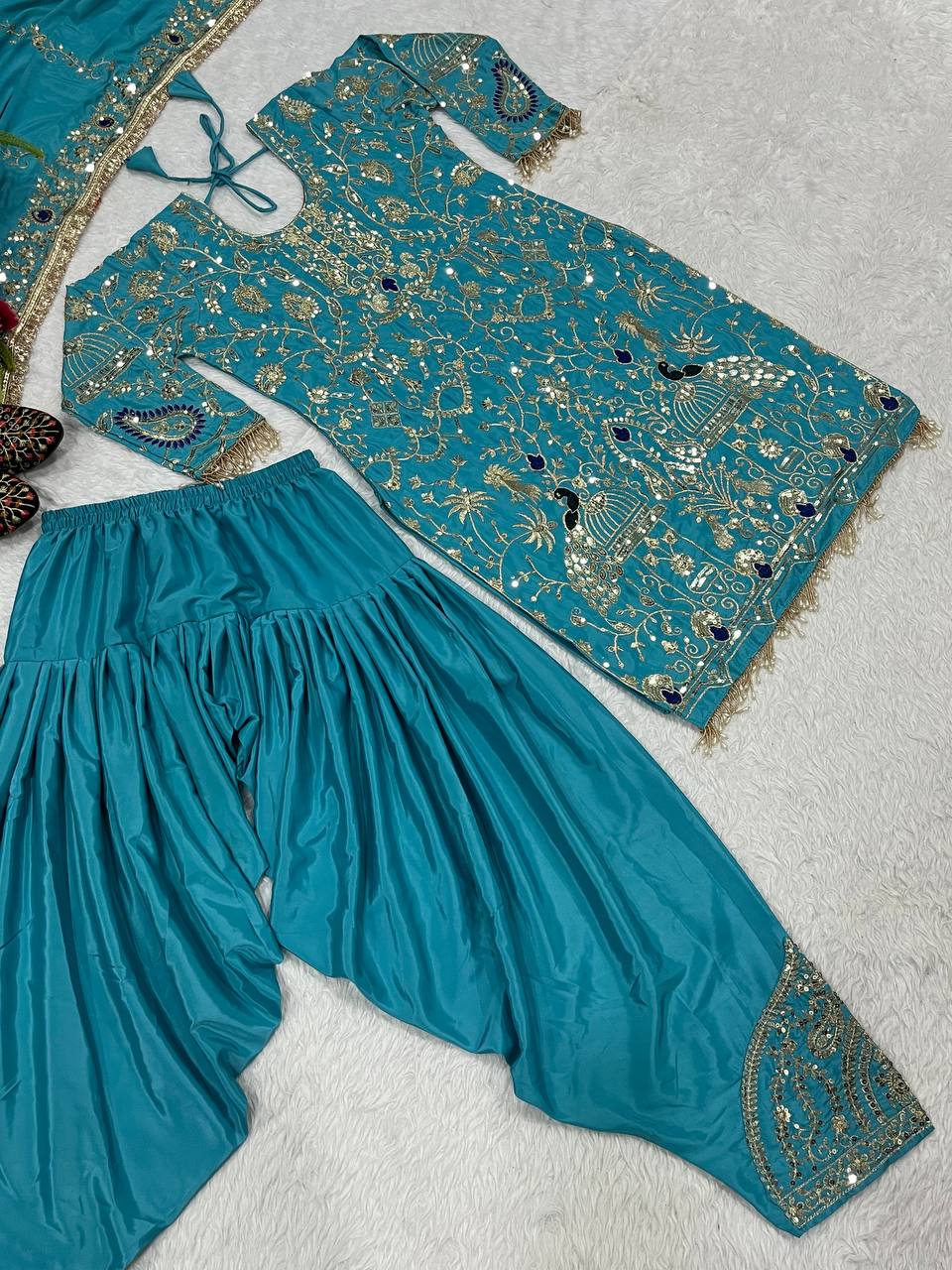 Natural crepe kurta dhoti with dupatta sets