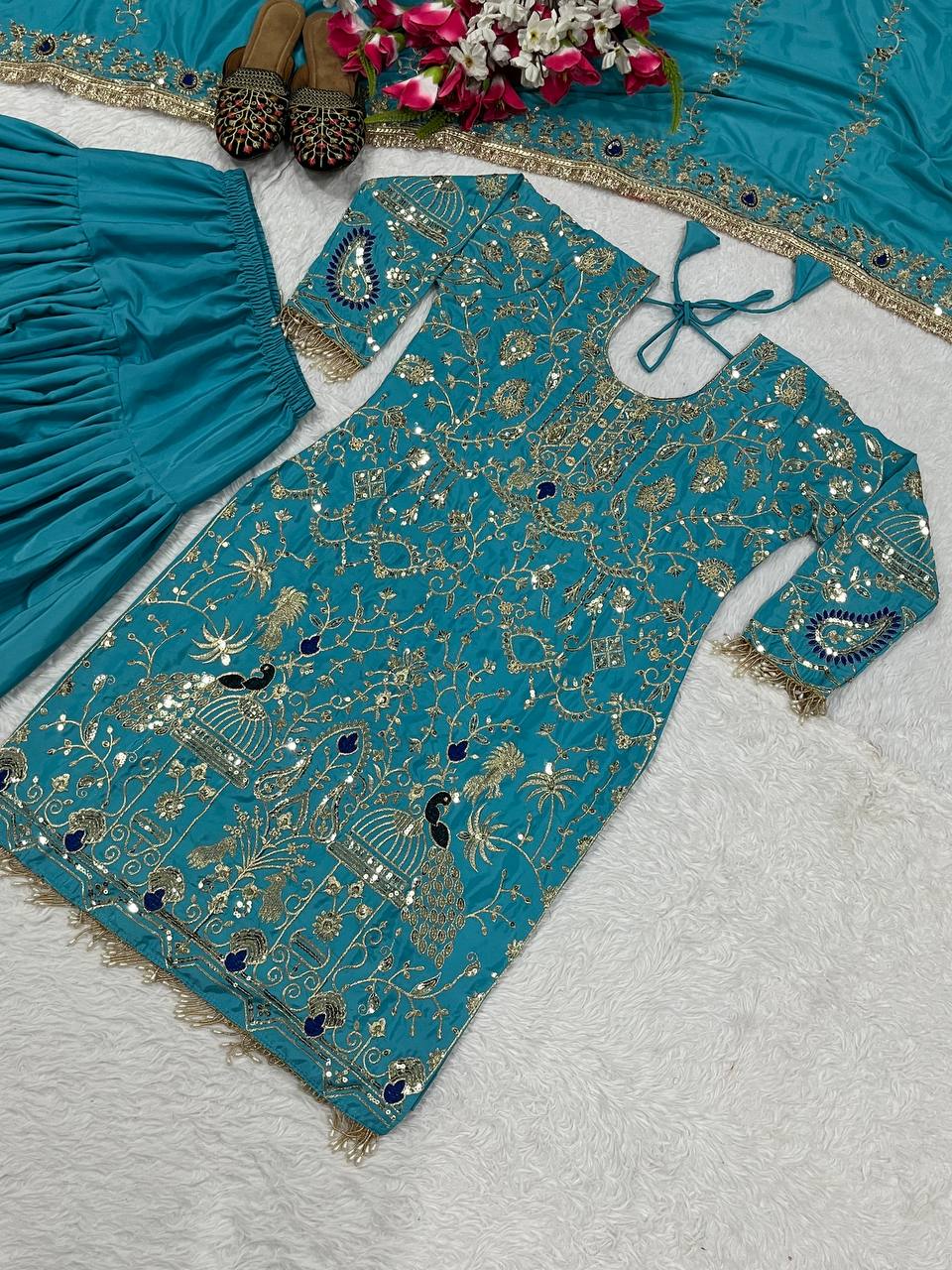 Natural crepe kurta dhoti with dupatta sets