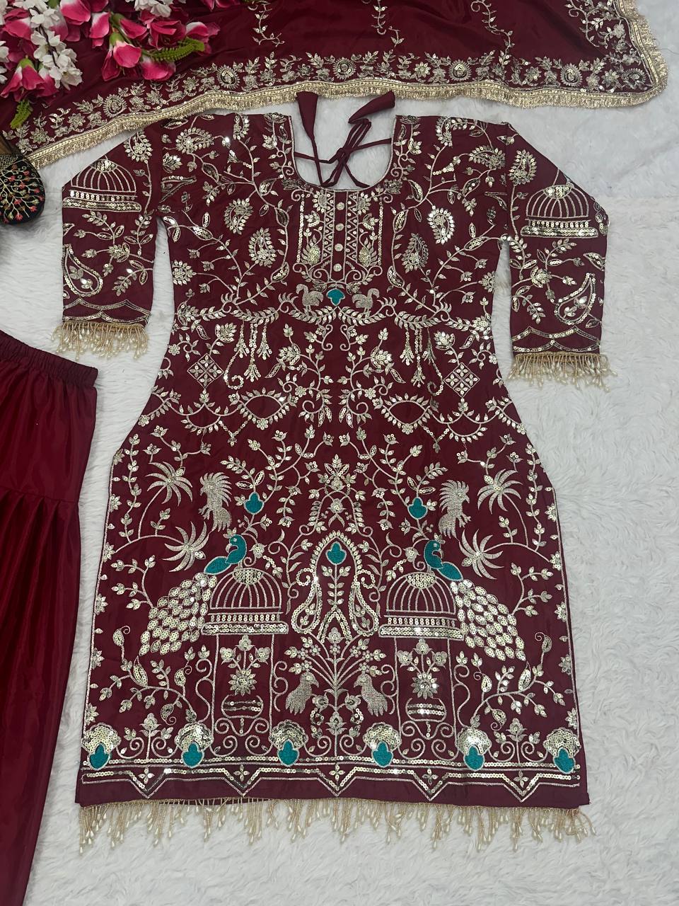 Natural crepe kurta dhoti with dupatta sets