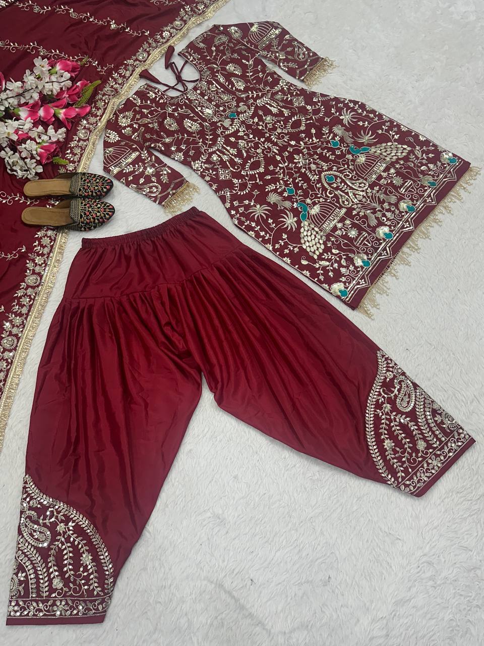 Natural crepe kurta dhoti with dupatta sets