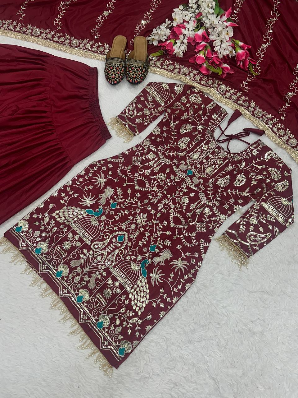 Natural crepe kurta dhoti with dupatta sets