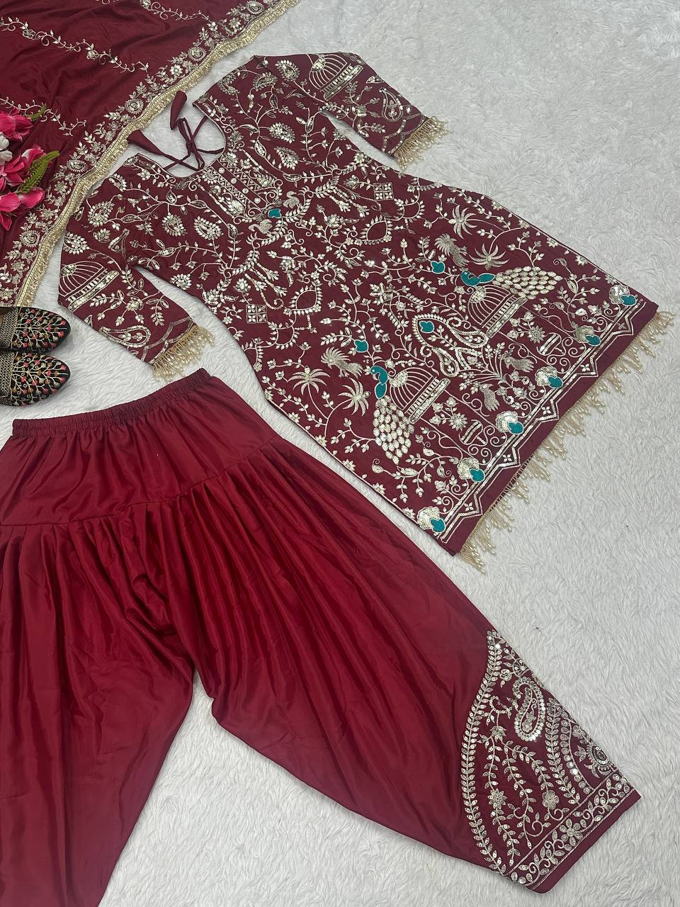 Natural crepe kurta dhoti with dupatta sets