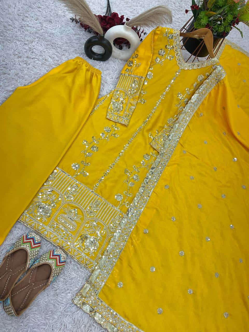Heavy Chinnon Silk Kurta Palazzo with Dupatta